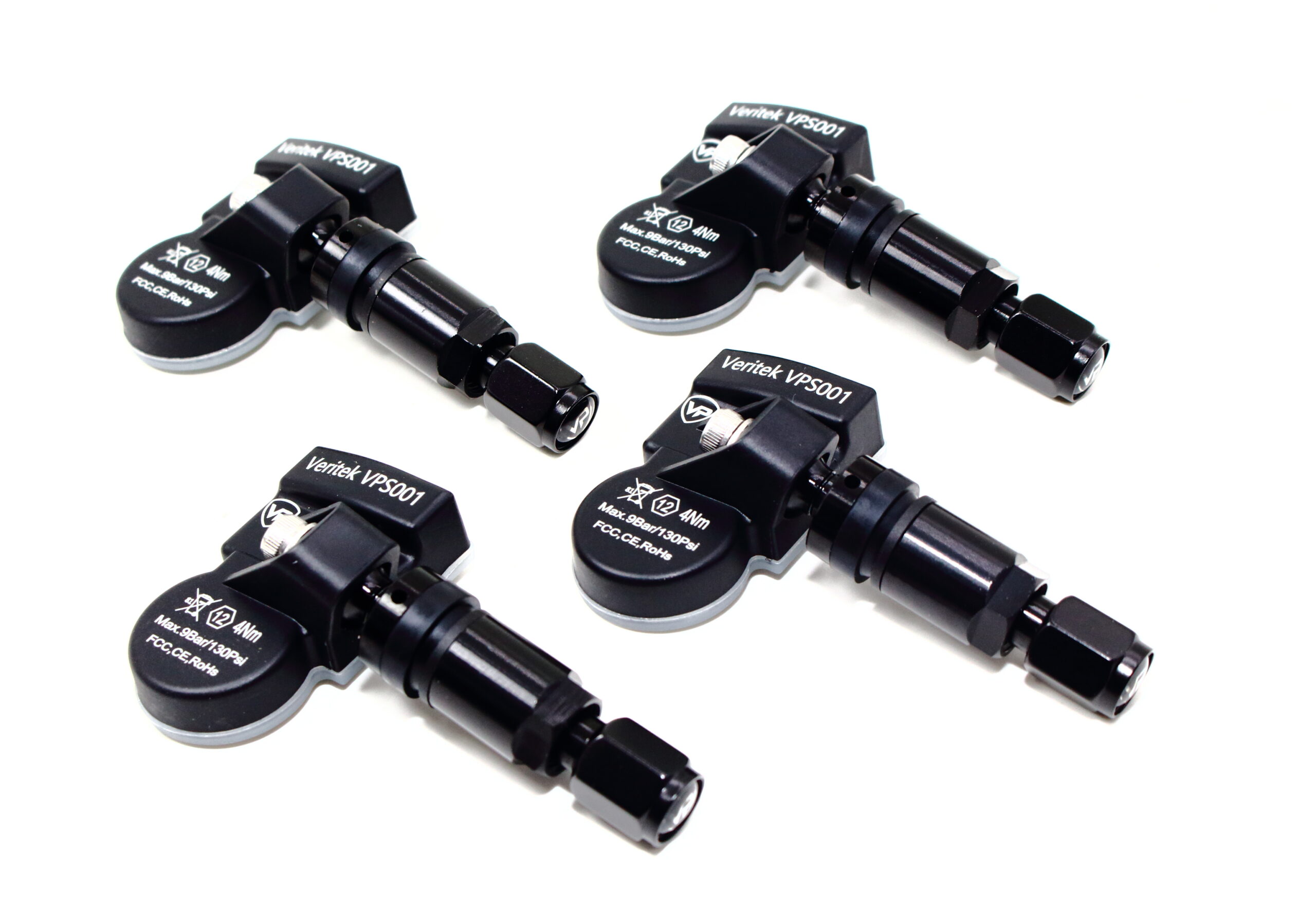 Set of 4 VPE VPS001 315mhz TPMS Tire Pressure Sensors For Acura 42753-TZ3-A51 w/ Black Aluminum Valve Stems