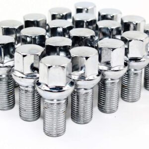 Set of 20 Veritek 14x1.5mm Chrome 24mm Thread Length 17mm Hex R12 Ball Seat Wheel Lug Bolts for Mercedes C CLS E SLC Class Factory Wheels