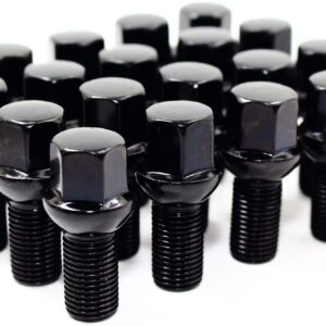 Set of 20 Veritek 14x1.5mm Black 24mm Thread Length 17mm Hex R12 Ball Seat Wheel Lug Bolts for Mercedes C CLS E SLC Class Factory Wheels
