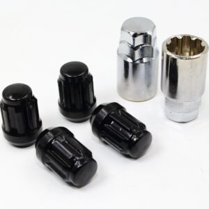Set of 4 12x1.5 Veritek Black Acorn Bulge Tuner Wheel Locks w/ 2 Keys for Toyota Scion Hyundai Kia Mazda Conical Type Wheels VPE-40700SBK2