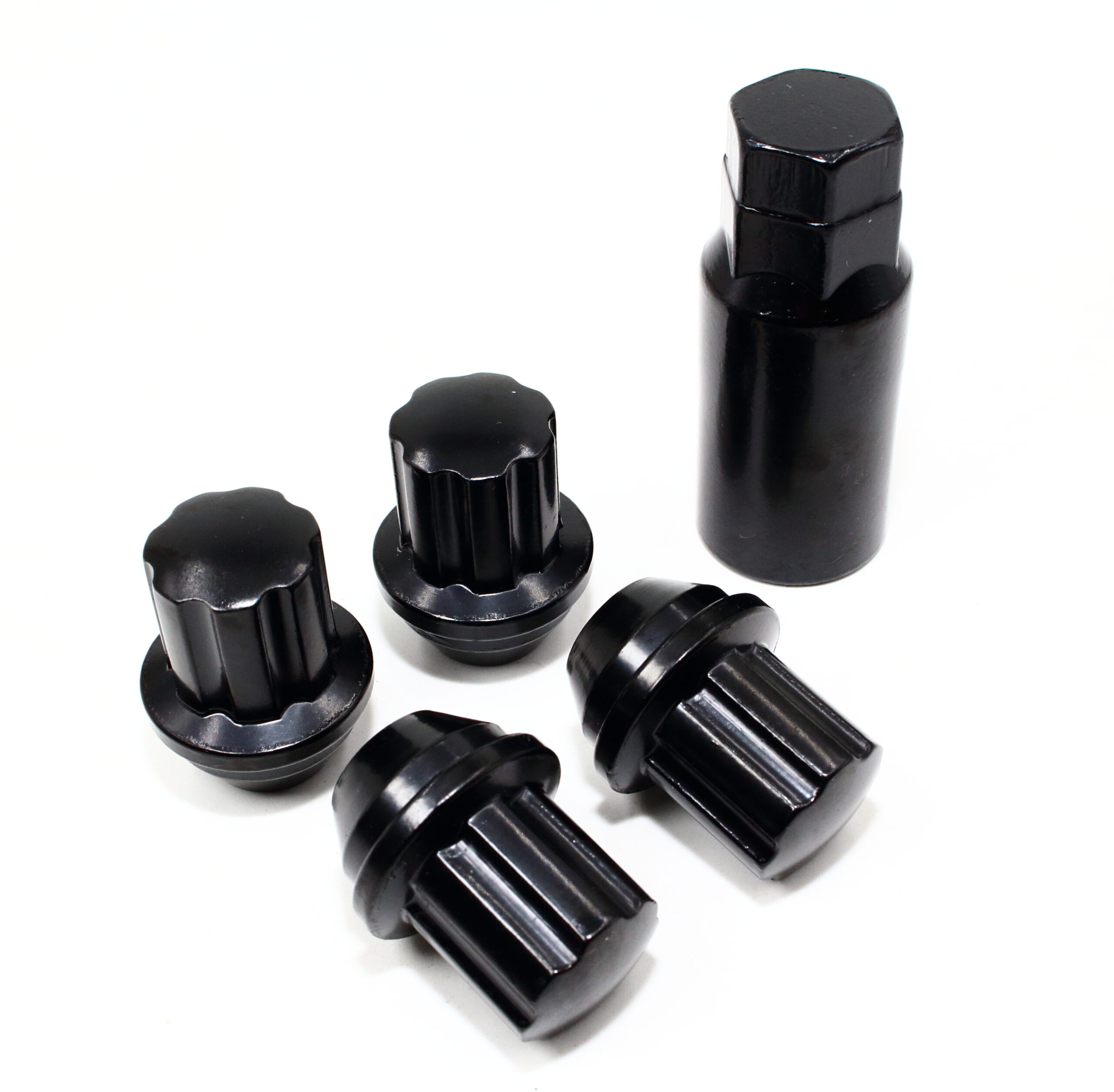 Set of 4 Veritek 14x1.5mm 1.5 Inch 21mm 22mm Key Hex Black Large Acorn Conical Seat Wheel Locks for Tesla Model S 3 X Y Factory Wheels VPE-NFDBKV2TS